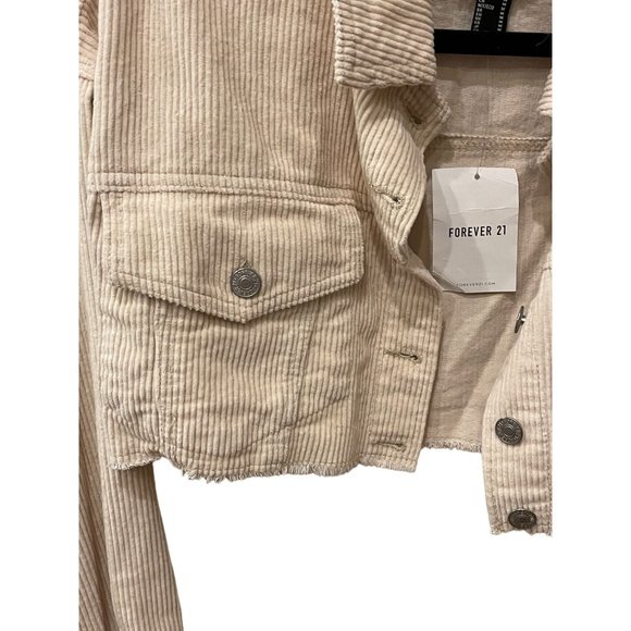 Forever 21 Cream Cropped Frayed Corduroy Jacket Size M New - Picture 5 of 11